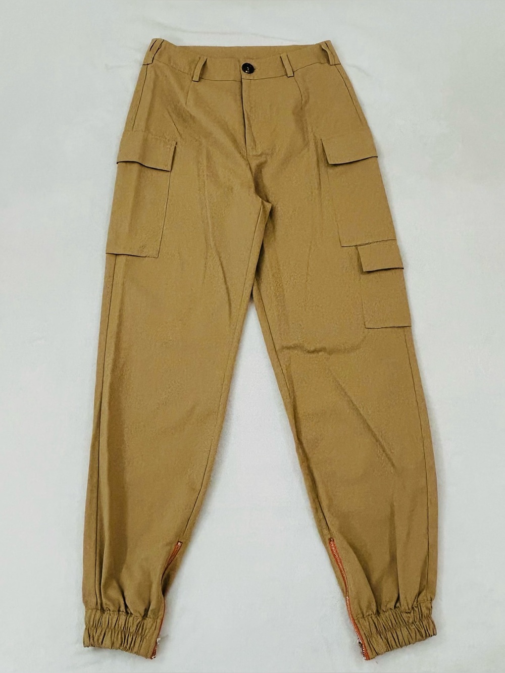 Streetwear Fashion Hip Hop Tan Cargo Ankle Zip Jogger Baggy Pants Women’s S